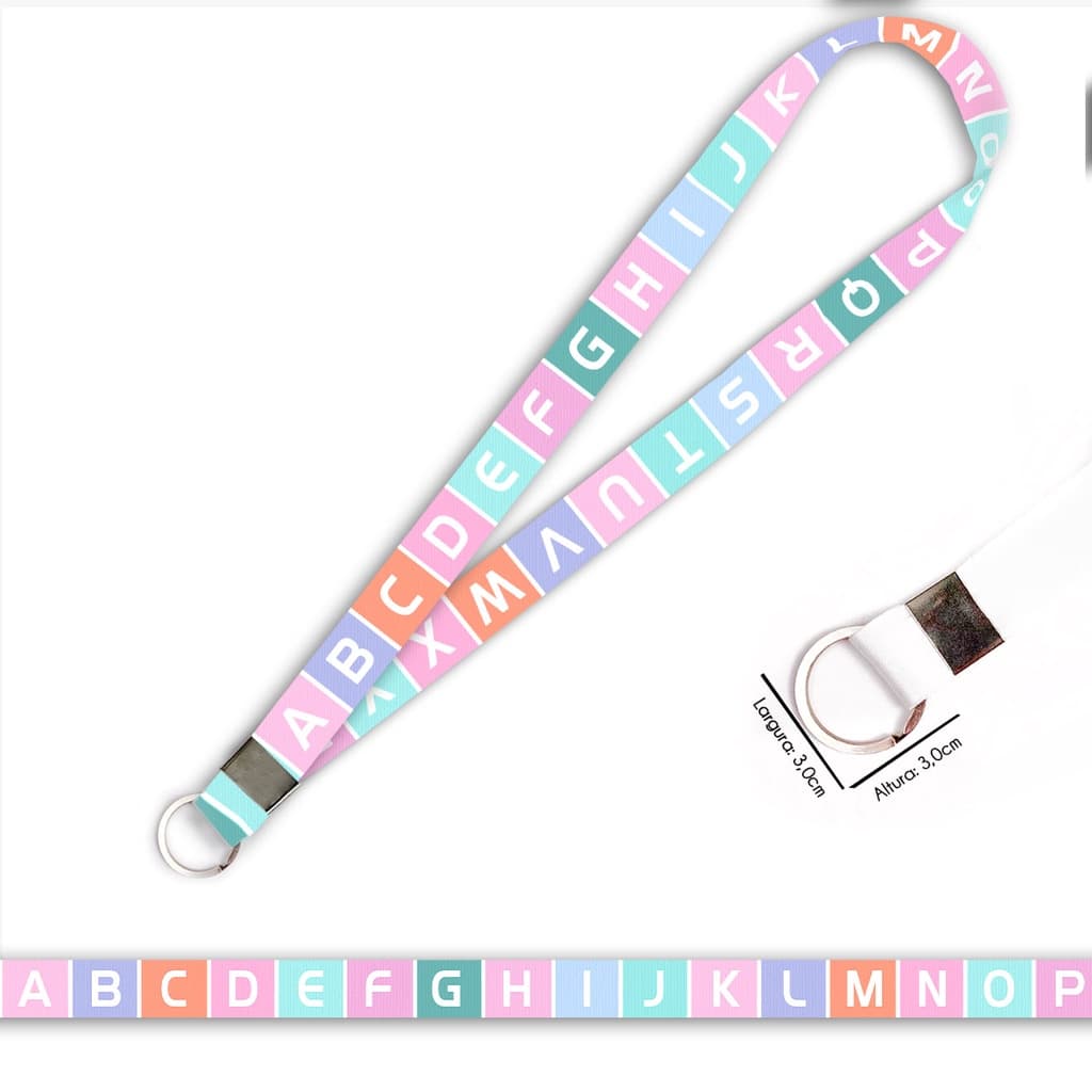 Cordão personalizado Alfabeto Escola para crachá ou chaveiro com Argola Italiana