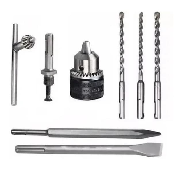 Kit Adaptador 9 Peças Mandril Chave Aperto Brocas Martelete Sds Plus KaQi