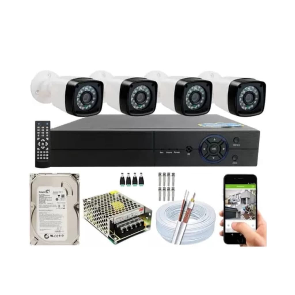Kit Cftv 4 Câmeras Segurança 1080p 20m Dvr Full Hd 4 Ch cam  full sec