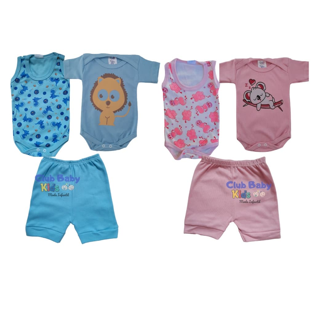 Kit 3 Pçs Bebê Conjunto Body regata + Body Manga Curta + Short