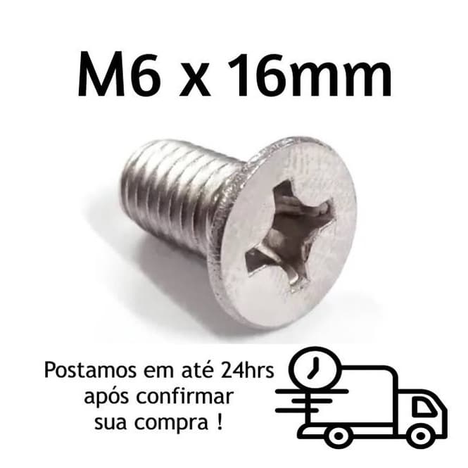 Parafuso Chato Phillips M6 X 16mm Inox