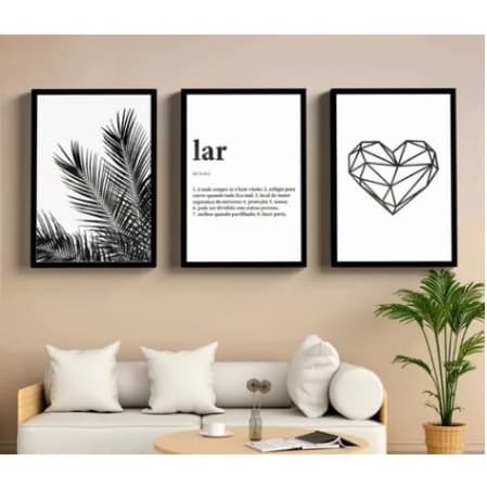 Trio Quadros Decorativos Lar Frase Preto E Branco 20x30