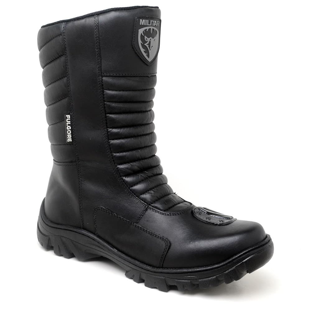 Coturno Militar Motociclista C/ Zíper Bota Tático Semi Impermeavel Cano Médio Preto C/ Palmilha em Gel