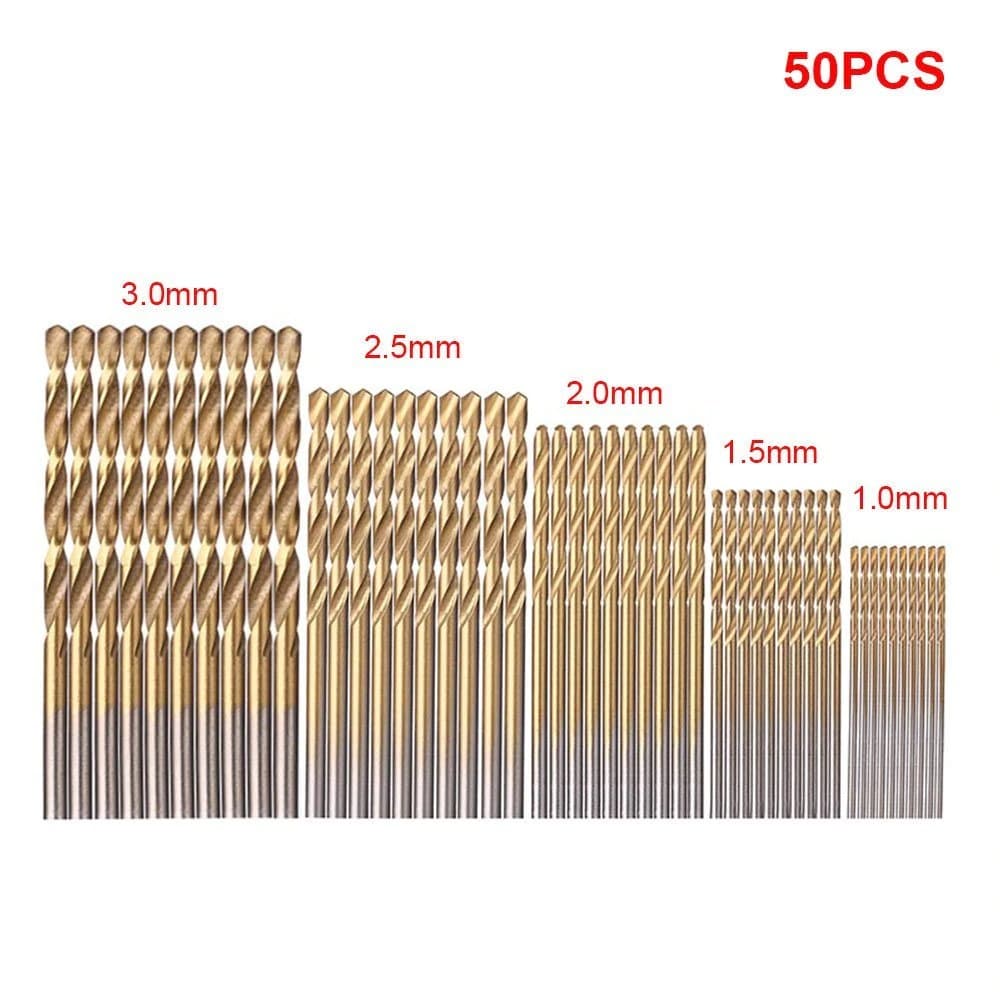 Kit Jogo 50 Brocas Finas Aço Rápido Hss Revestimento Titânio 1mm 1,5mm 2mm 2,5mm 3mm