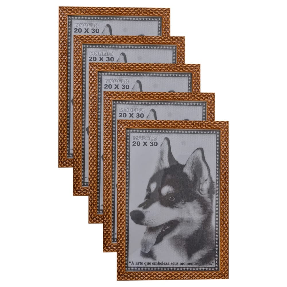 KIT 5 PORTA RETRATO DOURADO 20X30 PVC ALTO RELEVO
