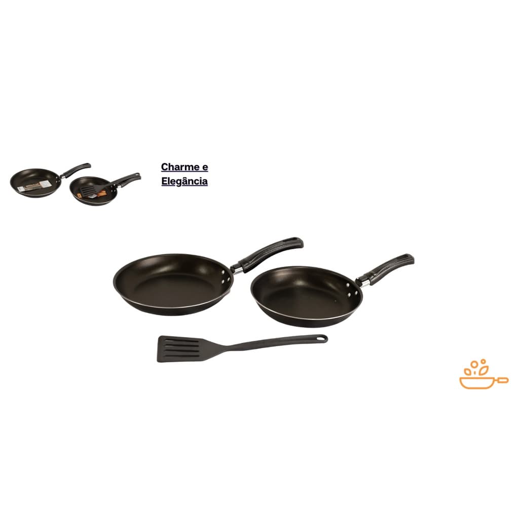 Jogo de Frigideira Com Espatula Kit Frigideira Antiaderente - Conjunto Duas Frigideiras + 1 Espátula