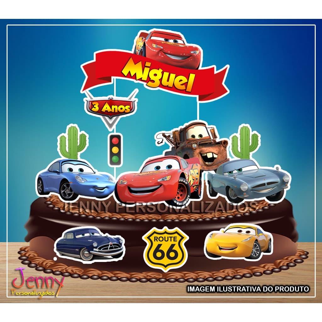 topo topper de bolo personalizado Carros