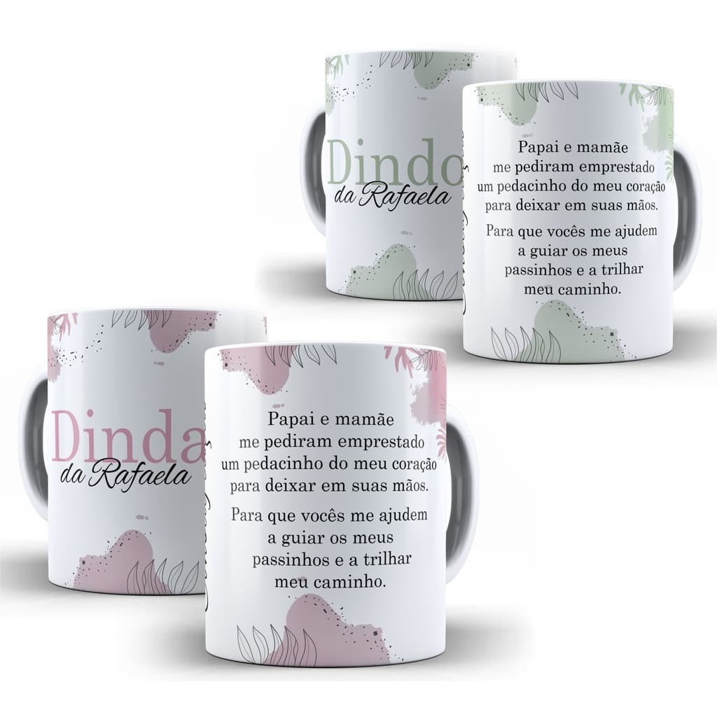 Kit 5 Canecas Dindo e Dinda com nome, frase e foto Personalizada