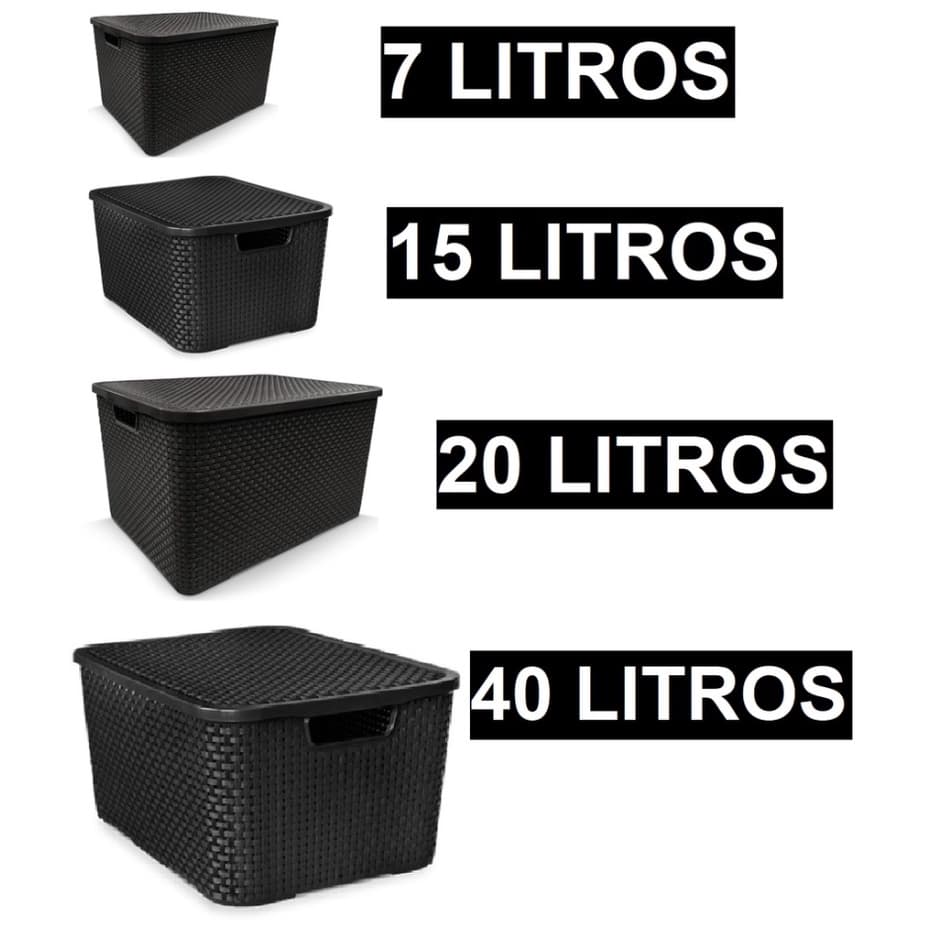 Caixa Cesto Organizadora Rattan Preta 7L 15L 20L 40L LITROS