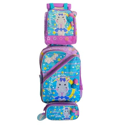 Kit Mochila escolar Hipopótamo de rodinhas + lancheira térmica + estojo - CHENSON