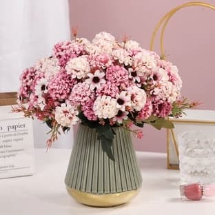 Buquê de Hortência, Cravo , Crisântemo Artificial Buque Com 7 Flor P/ Decoração Casamento, Arranjos, Festas e casa