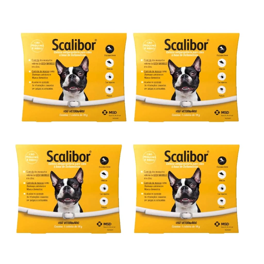 4 Coleira Scalibor P 48cm Leishmaniose Antipulgas Cães MSD