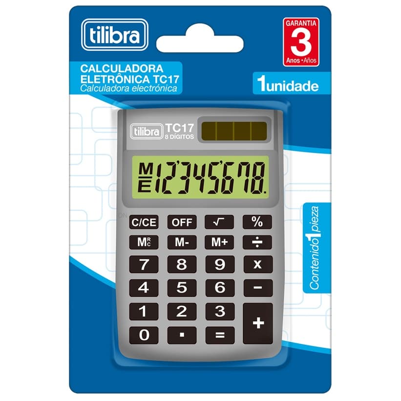Calculadora Tilibra TC17 Cinza 8 Dígitos de Bolso Ref: 304719