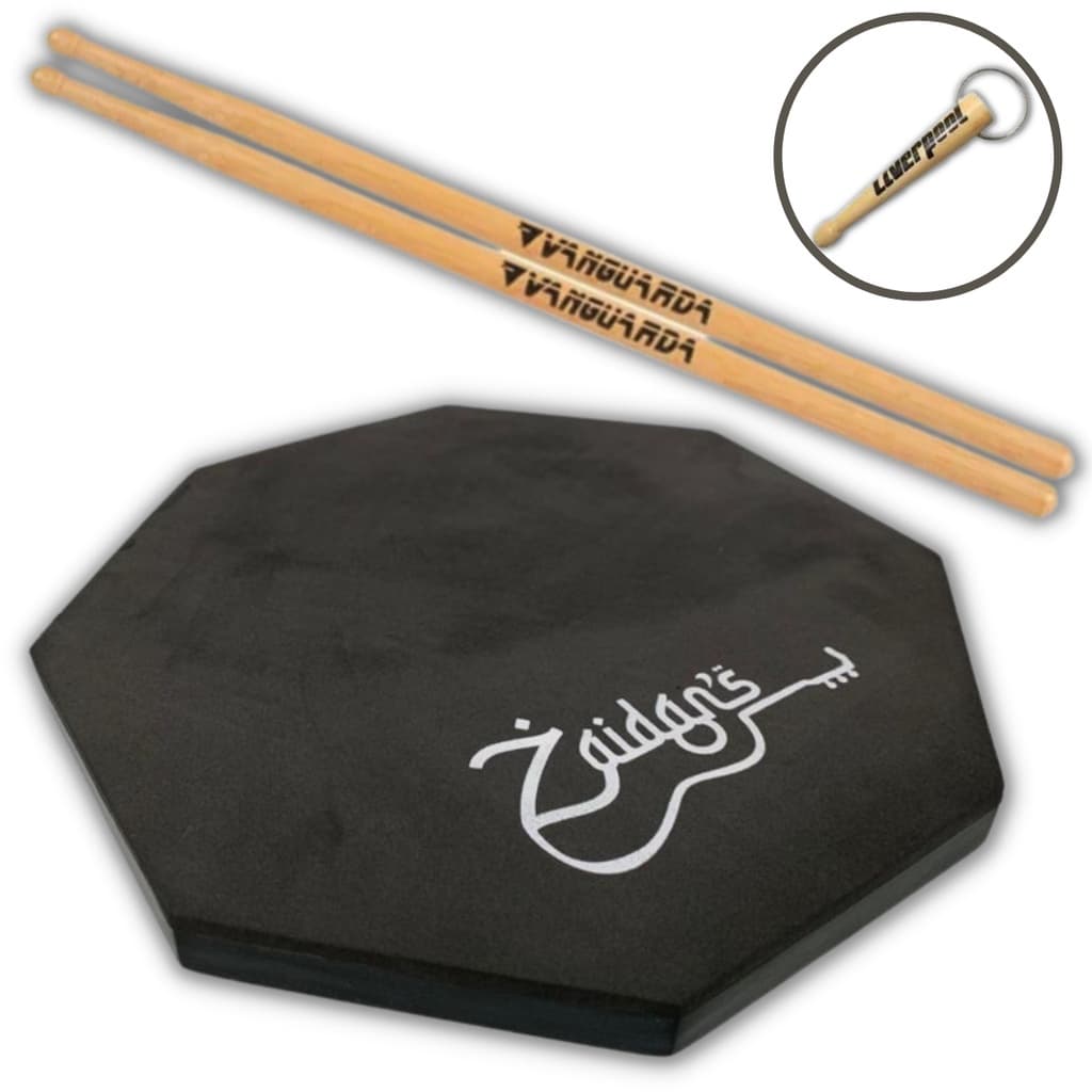 Pad Estudo Bateria Percussão 20cm Preto ou Vermelho + Par Baquetas Vanguarda Spanking