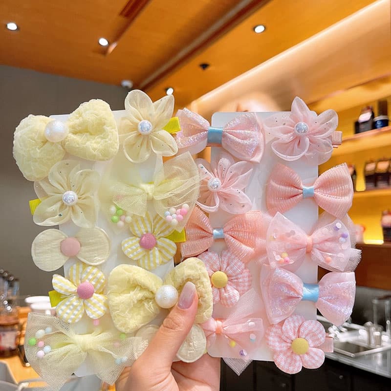 10 Pcs/Set Cute Bow Knot Baby Hair Clips Flores De Pérola Sweet Princess Girls Hairpins Kids Acessórios