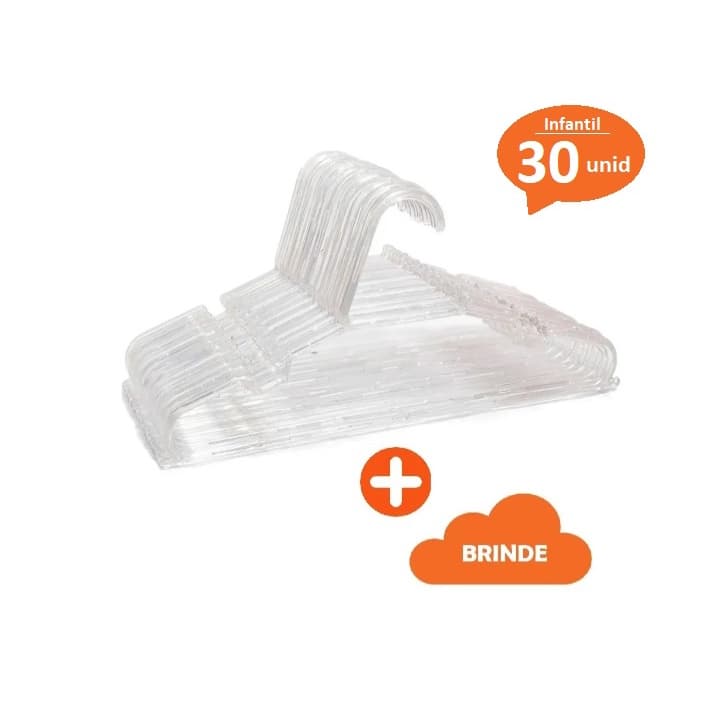 Conjunto 30 Cabides Infantis/Bebê Reforçados Transparente Cristal Acrílico Envio Imediato