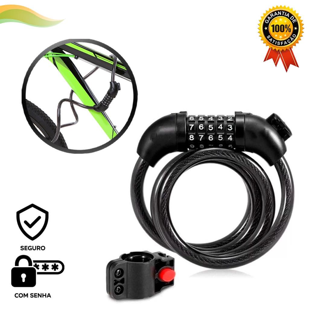 Cadeado Reforçado Para Bike e Moto Com Segredo Senha 5 Dígitos Corrente Trava Tranca Anti Furto De Aço Ciclismo