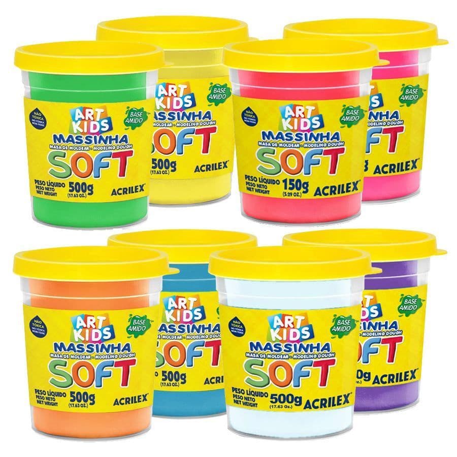 Massinha De Modelar Pote Com 500g Soft Acrilex Todas as Cores Escolar Infantil