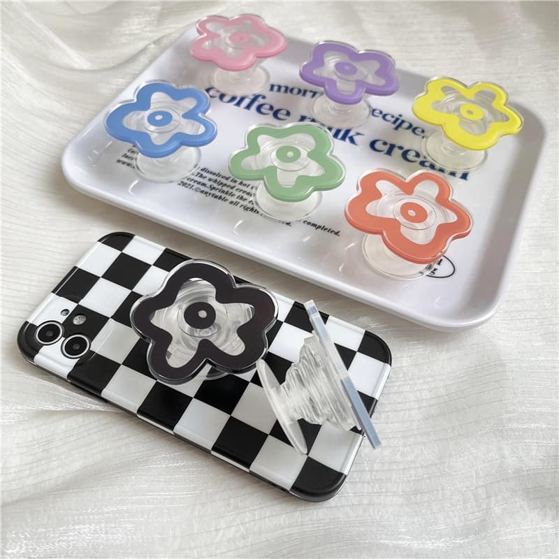 Criativo Porta Airbag Transparente Sólido Colorido Pequeno Flor Preguiçoso Suporte De Desktop Adesivo Para Telefone