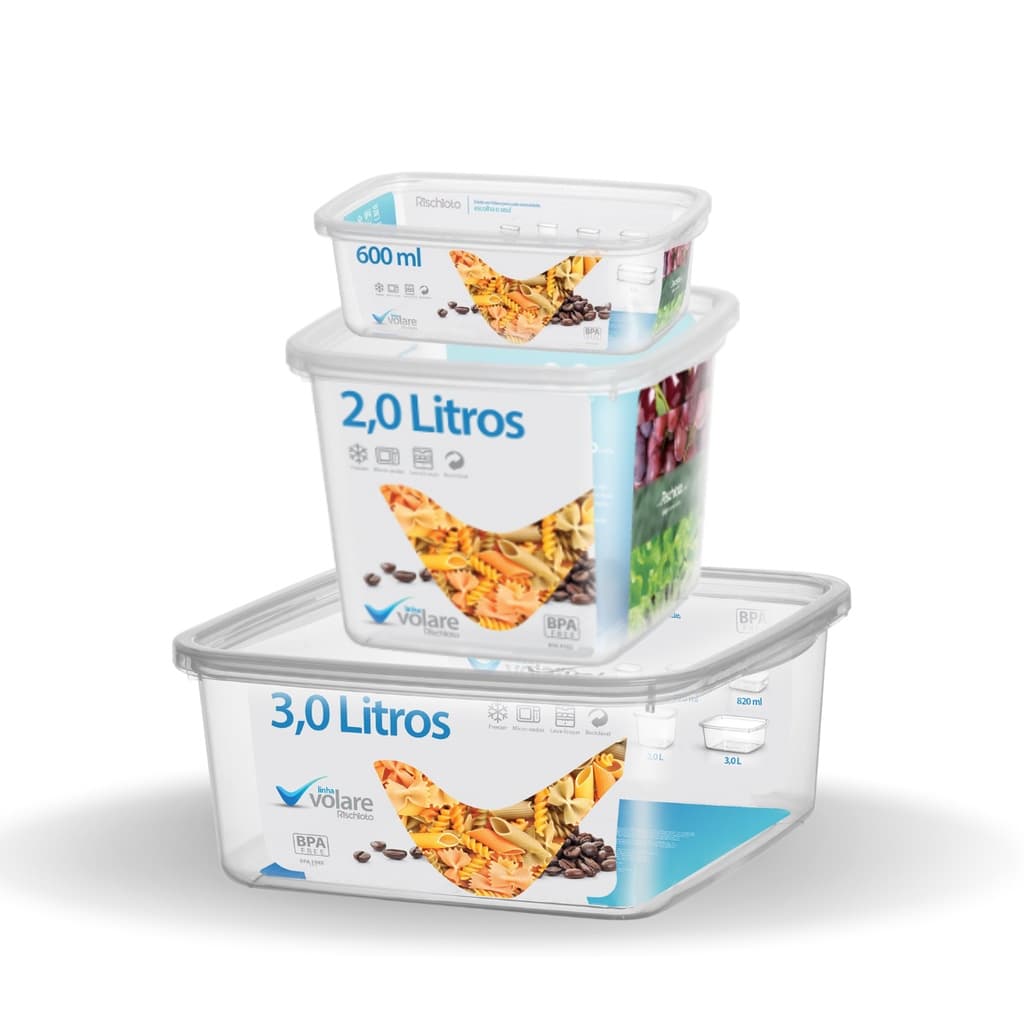 Kit de potes transparente volare 3 peças