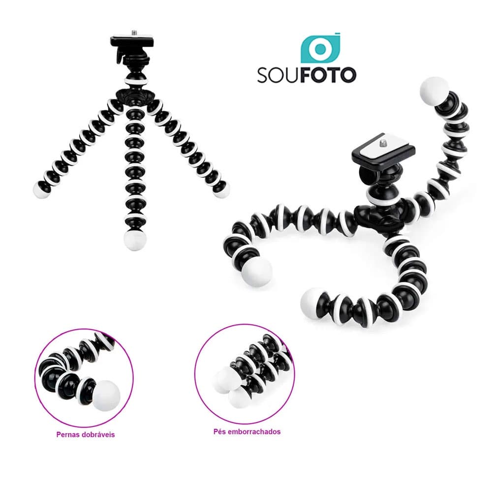 Mini Tripé Flexível Articulável Maleável MTP-003 Sou Foto para Celular e Câmeras