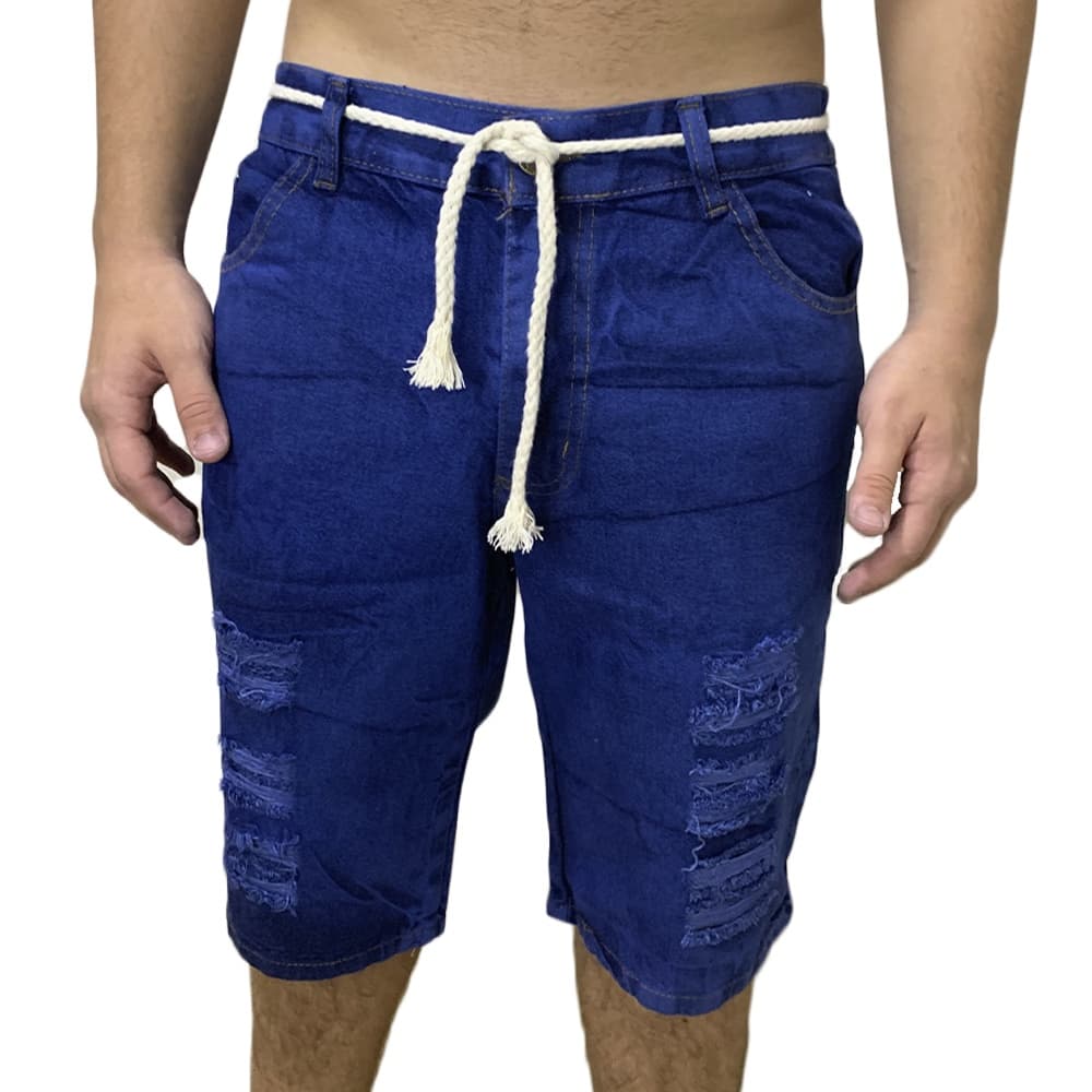 Shorts Rasgado Curto Com Cordão - Jeans Escuro - Polo Attack