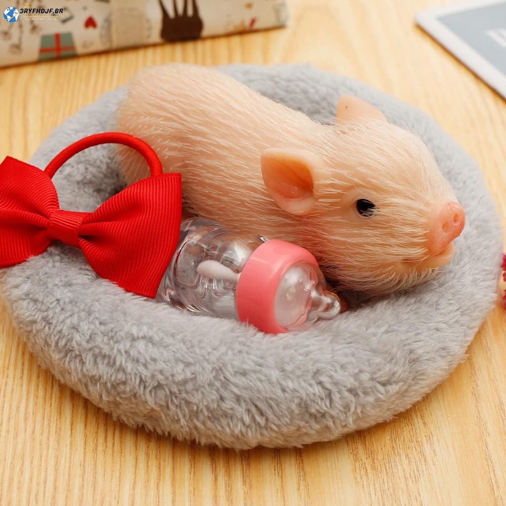 Porquinho Silicone Piglet Com Arco De Porco Garrafa De Enfermagem E Almofada De Dormir Lifelike for Kids