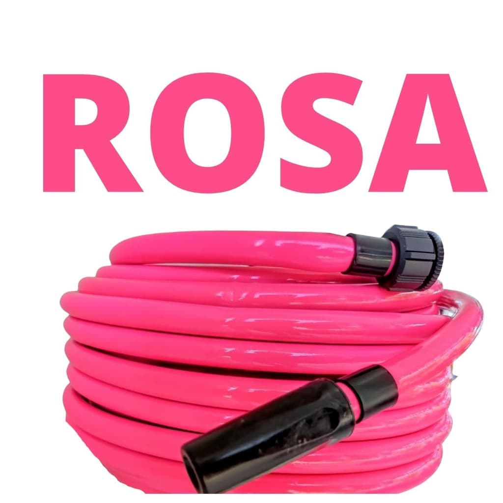 Mangueira de lavar quintal borracha com esguicho e engate 1/2 polegada cor rosa promoção