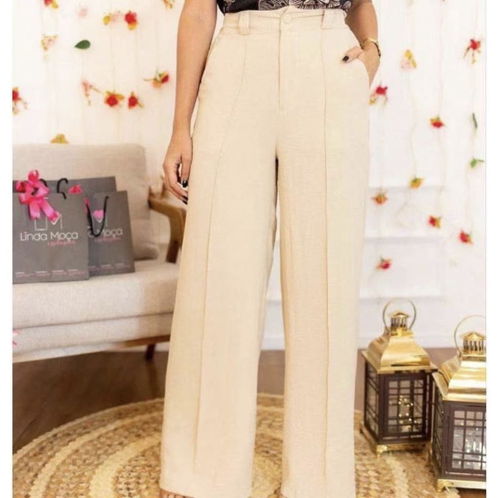 Calça Pantalona Alfiataria Wide Leg Feminino