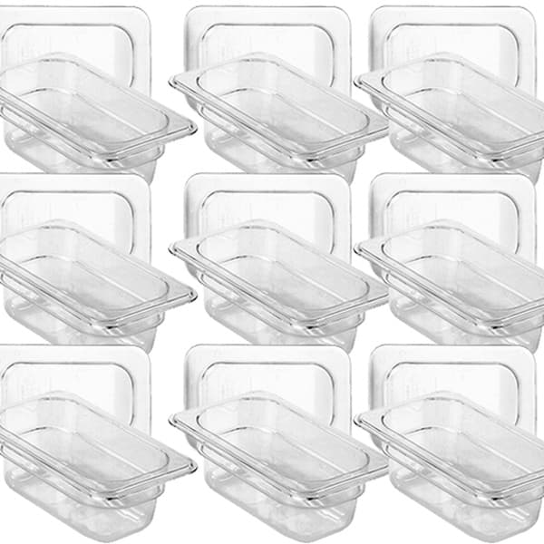Conj 10 Cubas Gastronômicas Policarbonato Gn 1/9x65 Mm 590 Ml + 10 Tampas Em Policarbonato 1/9 Tradicional Fechada Original Cambro