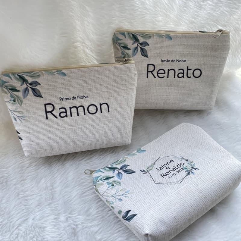Necessaire Personalizada c/ Nome Folhagem Verde p/ Casamento, Aniversário, Presente, padrinho, madrinha.