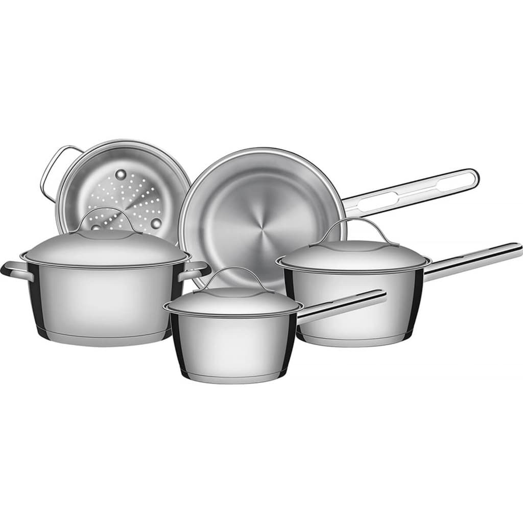 Jogo de Panelas Tramontina Allegra em Aço Inox com Fundo Triplo e Tampas de Inox 5 Peças - 65650280