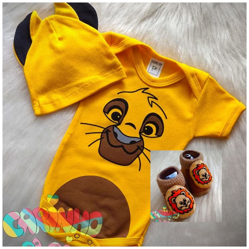 Body Fantasia Temático Mesversário bebê menino Simba - O Rei Leão