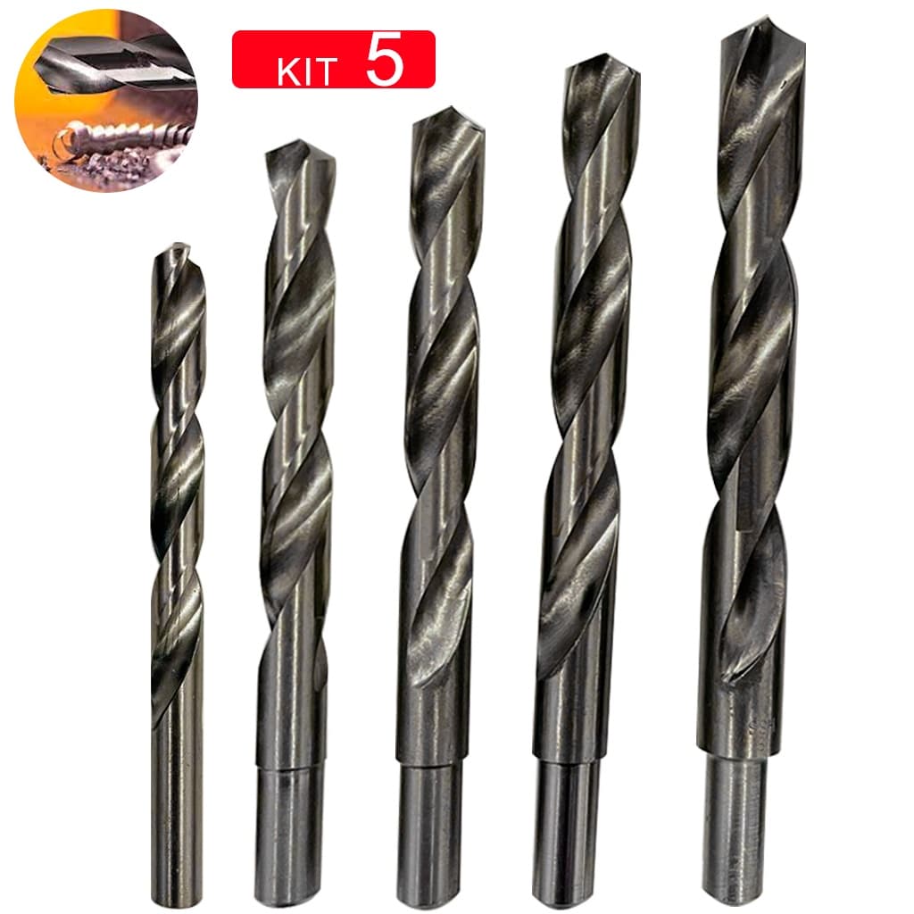 Kit Jogo 5 Brocas Aço Rápido Para Metal Alumínio Plástico Madeira 11,13,15,17,19mm Haste Rebaixada