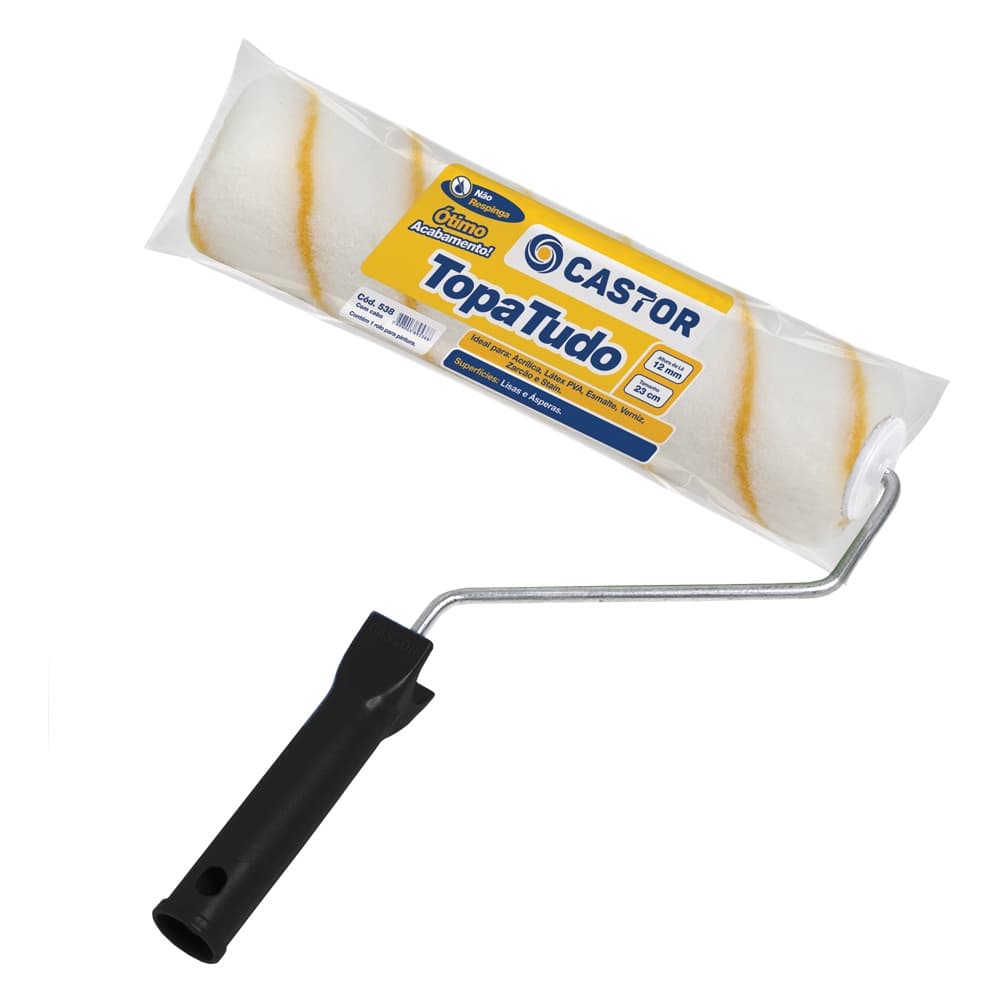 Rolo para pintura Lã Topa Tudo 12MMx23CM c/cabo - Castor