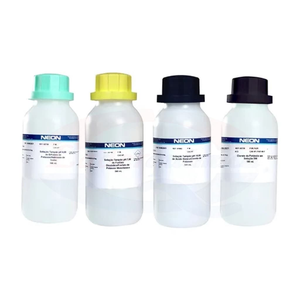 Kit Solução Conjunto Tampão Kit 4 Calibradores Para Phmetros 500Ml Cada - Ph 4, 7, 10 e Sol. Preservação eletrodo 3M