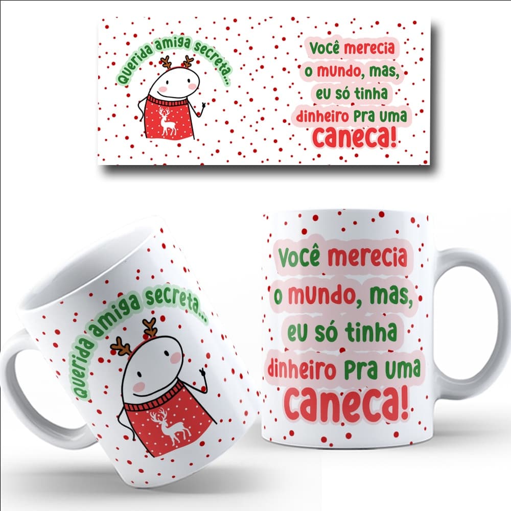 Caneca Flork Querido Amigo Secreto Natal, Caneca de Porcelana 325 ML