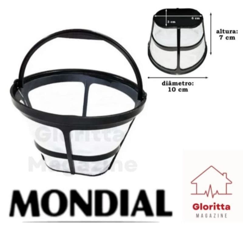 Coador Filtro Permanente Cafeteira Mondial Dolce Arome 18 xicaras serve cafeteira preta e vermelha
