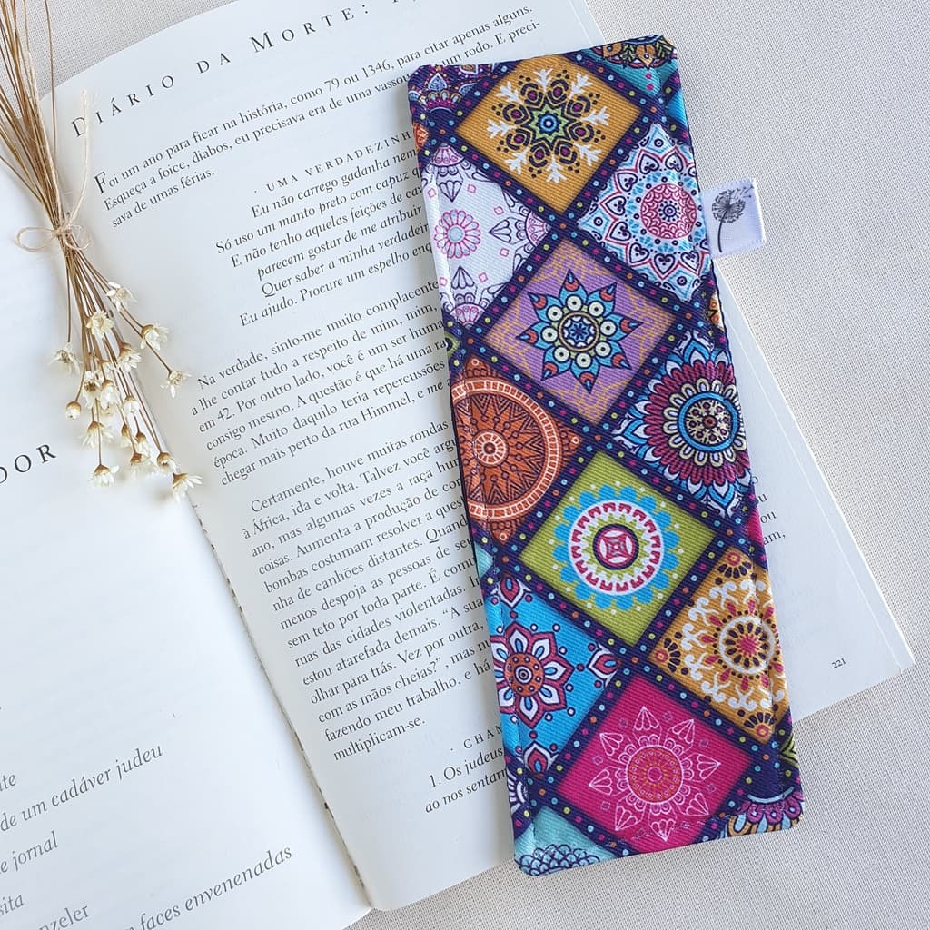 Marcador de Páginas Tecido para Livro, Bíblia, Apostila, Agenda e Caderno, Mandala