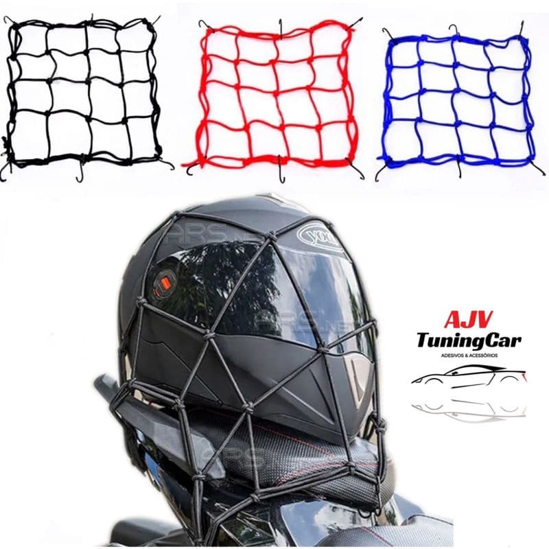 Rede Elastica para Moto Capacete Aranha 35x35 Redinha - Preta - Vermelha