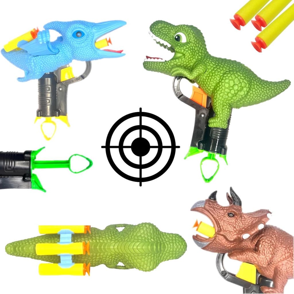 Pistola Lançador De Dardos De Espuma Dinossauro Dino Brinquedos