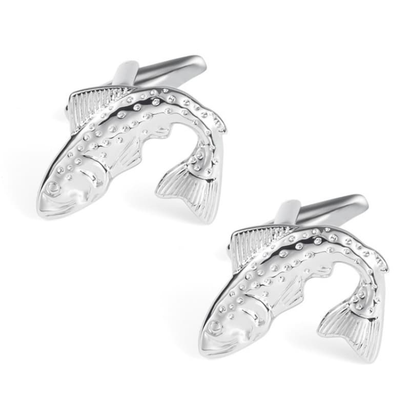 Acessórios de Moda: Abotoaduras Divertidas em Forma de Peixe, Abotoaduras de Metal Brilhante Koi para Camisa Francesa Ma