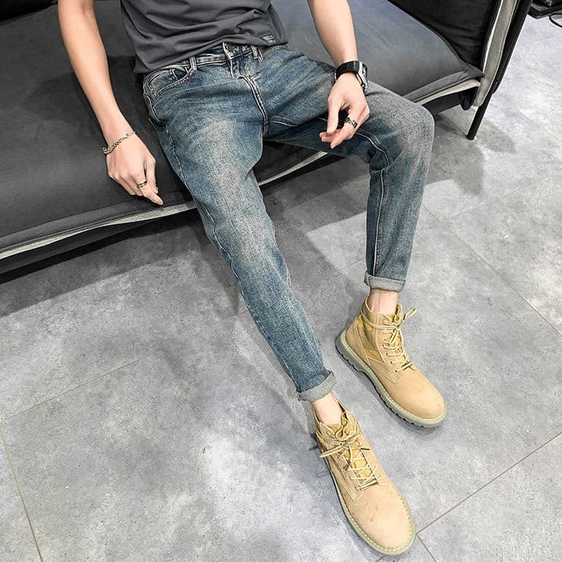 2022 outono inverno Retro Jeans masculino estiramento tornozelo comprimento magro-ajuste calças magras All-Match na moda