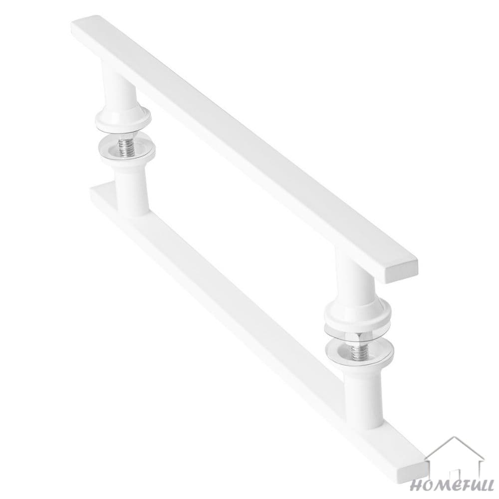 Puxador De Porta Branco Vidro Pivotante Madeira 30cm M.S