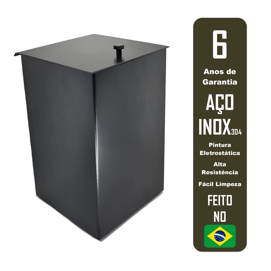 Lixeira Inox Preta Para Banheiro 18x18x28cm