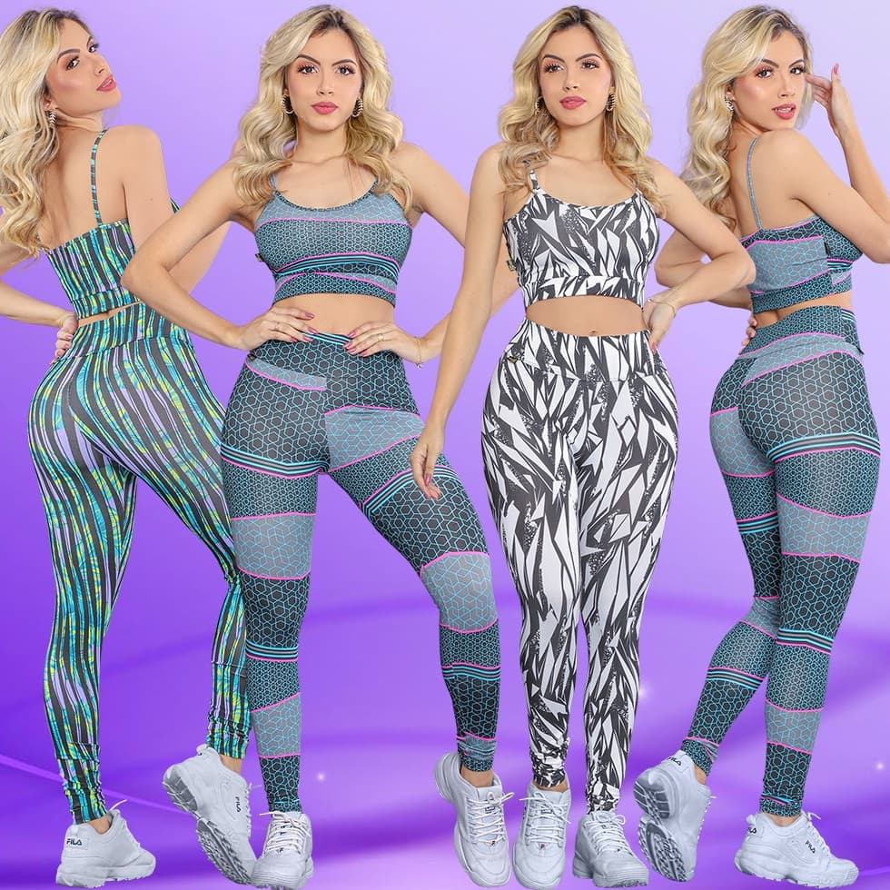 4 Conjuntos Fitness Academia Feminino Calça E Top