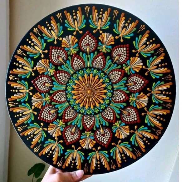 Mandala, Pintura Pontilhada,feito à mão,em MDF 40 cm.