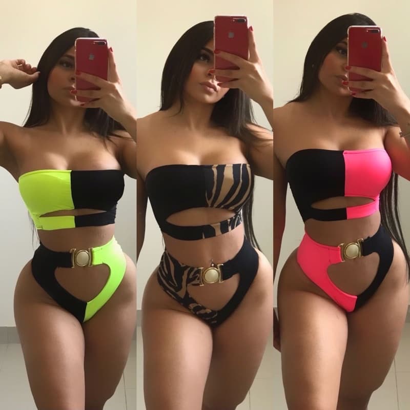 BiquÍni Hot Pant Cintura Alta - Biquine Gringa Neon com Bojo