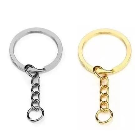 Argola Italiana com correte para chaveiro 28mm - Kit com 10 unidades