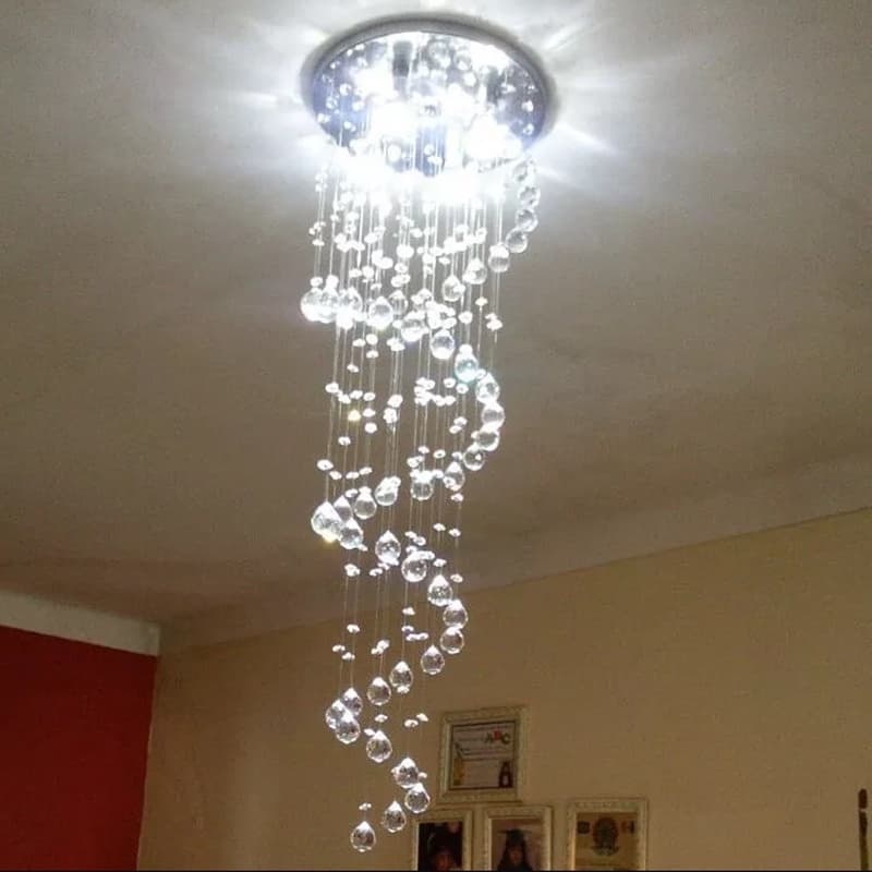 Lustre de cristal para sala, base de inox espelhado de 30cm de diâmetros com 01 metro de altura